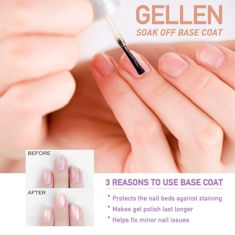 GELLEN Gel Top Coat and Base Coat, 2Pcs No Wipe Gel Nail Polish, Soak Off Nail Lamp Clear Base Top Coat Long Lasting Finish Nail Art Design Home Gel Manicure Kit - Image 4